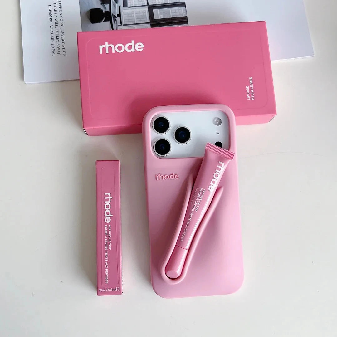 RHODE Lip Gloss Phone Case Silicone Protective Cases Makeup Lipstick Holder Set for IPhone 14 15 16 17 Pro Max Air 13 12 11 Plus