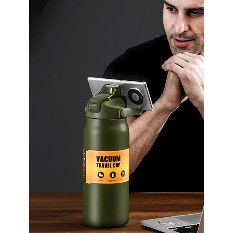 Outdoor Thermos Portable 304 Stainless Steel Thermal Mug, Vacuum Flask Cold & Hot Sports Water Bottle with Straw