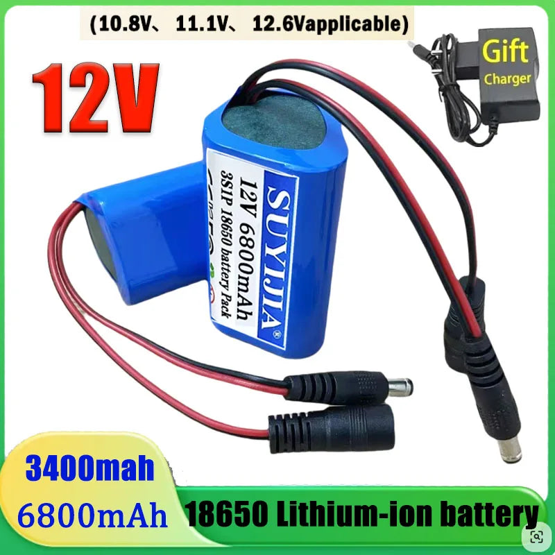 New Original 12V 3S1P Battery 6800mAh 12.6v 11.1v 18650 Lithium-ion Battery Pack Rechargeable Battery for CCTV Camera Fascia Gun