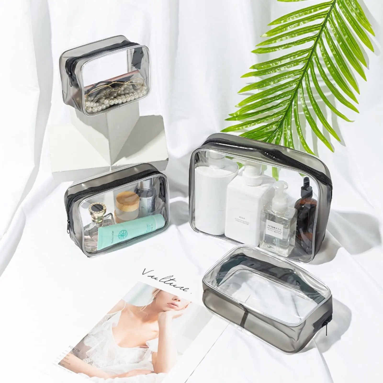 Transparent Cosmetic Bag, Clear Makeup Organizer Pouch for Toiletries, Portable Storage Bag for Travel & Gift（4pcs）
