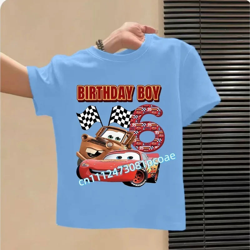 Lightning McQueen Number T-Shirt Simple Basic Toddler Short Sleeve Anime Trend Anime Cartoon Summer Tops Birthday Clothes Gift