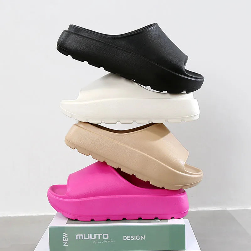 Comwarm Women Platform Slippers Soft EVA Thick Sole Sandals Fashion High Bottom Flat Heel Slippers Non-slip Casual House Slides