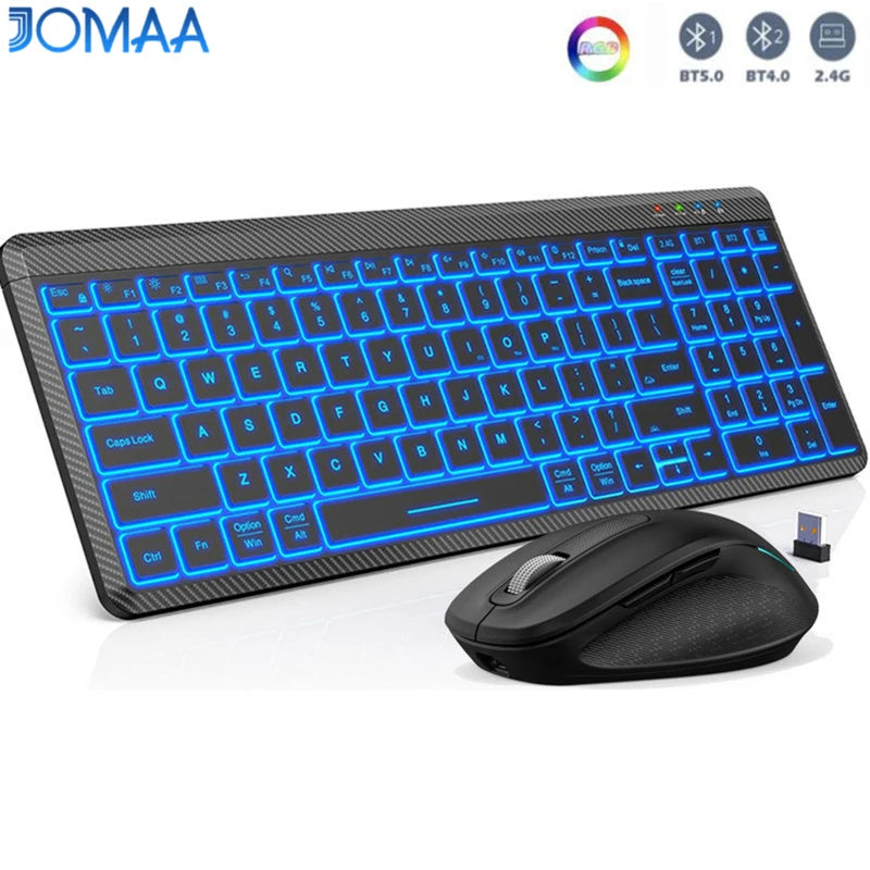 JOMAA Bluetooth USB Wireless Keyboard Mouse Set for Computer Laptop Tablet Colors Backlit Keyboard Set for Windows Macos
