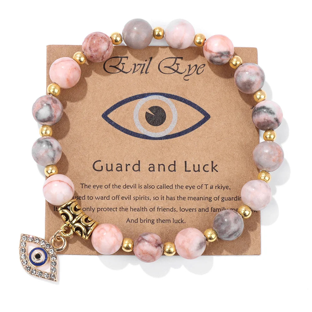 Green Aventurine Stone Card Bracelet Turkish Evil Eye Pendant Bracelets For Women Men Luck Protection Pray Meditation Jewelry