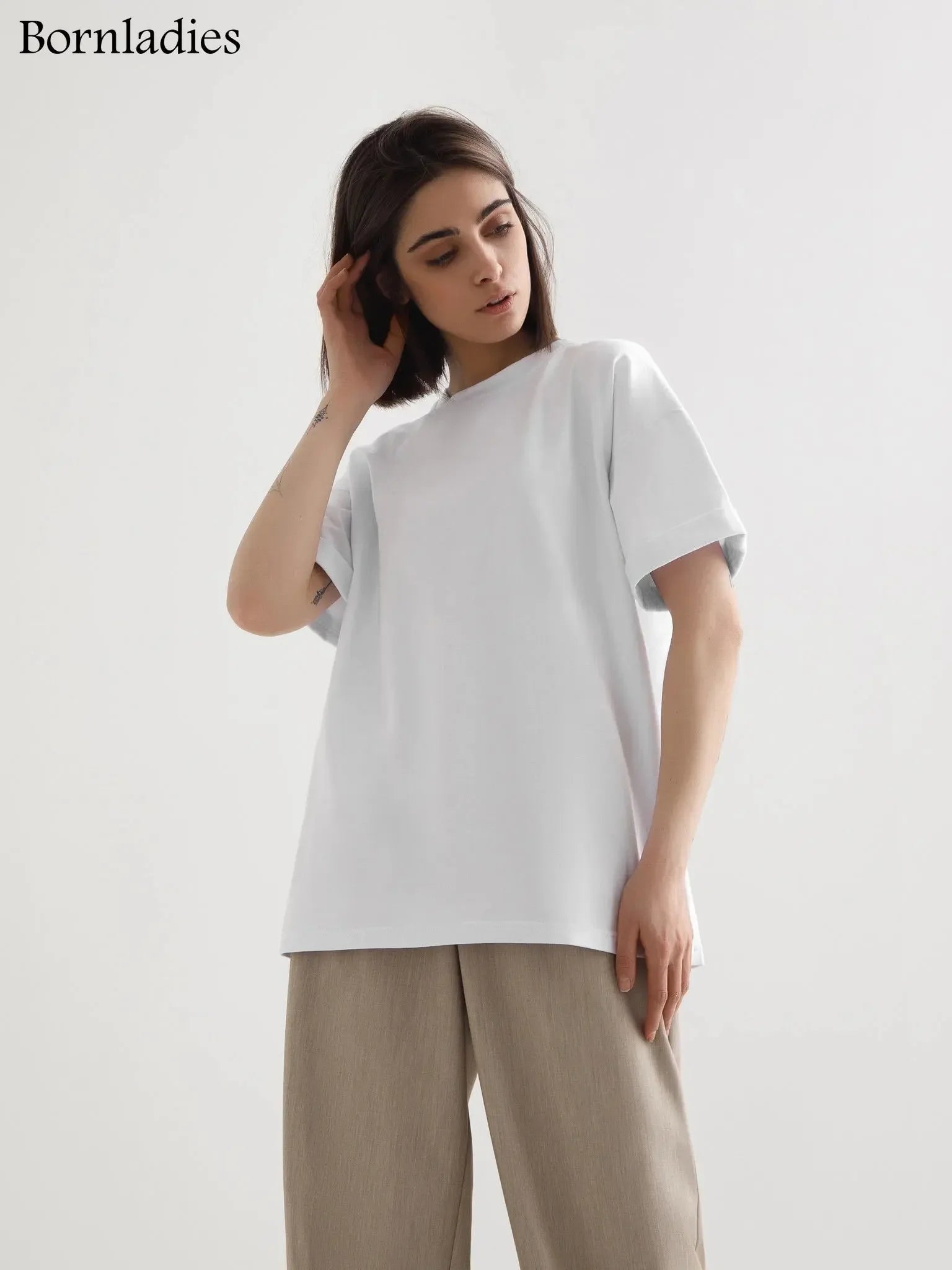 Bornladies 2025 Women's Summer 100% Cotton T-shirt Bottoming Basic Fashionable Solid Lady Short Sleeve Loose Tops Shirts