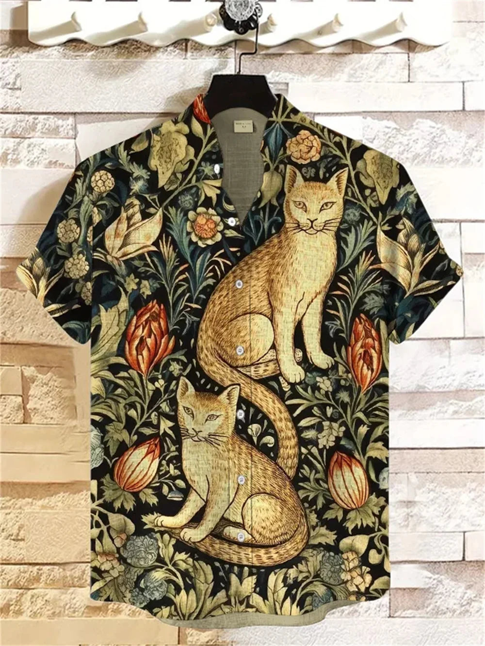 Men's Shirt 3D Printed Gentleman Retro Irregular Plant Printed Casual Long Sleeve Fashion Printed Shirt