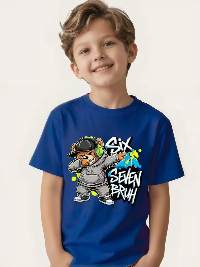 Summer Fashion Boys Cotton T-Shirt  Brush SIX SEVEN 67 Digital Puzzle Print Kids Casual Top Children's Short Sleeved Tee Shirt