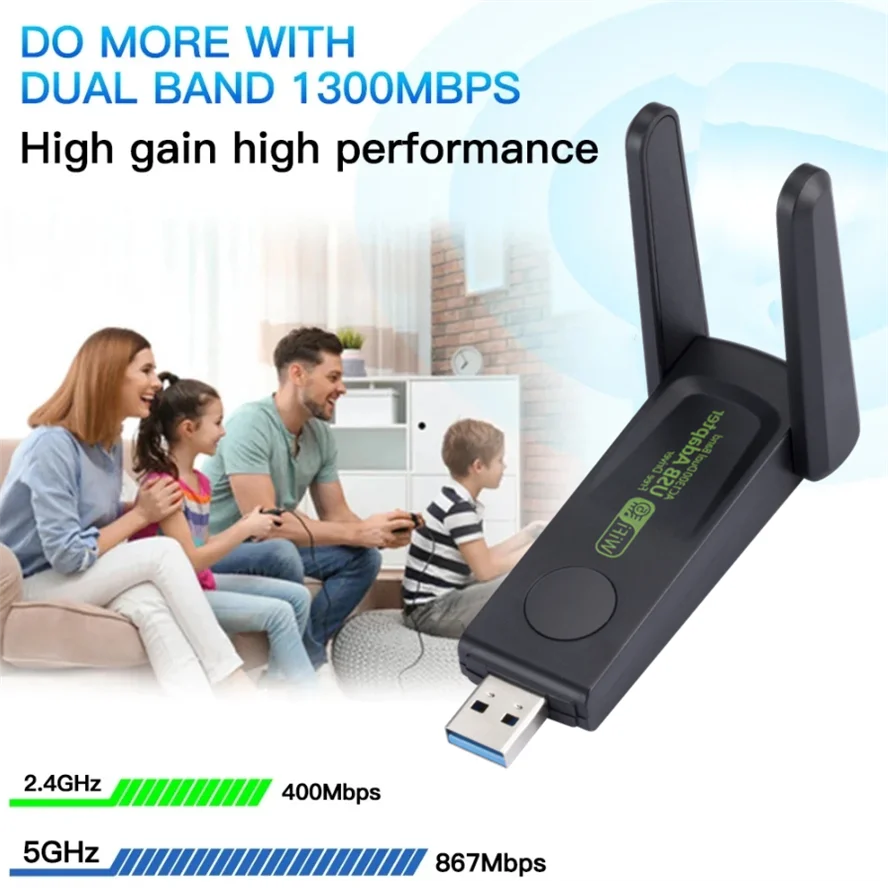 Wireless USB 1300Mbps WiFi Adapter Dual Band 2.4G 5Ghz USB 3.0 WIFI USB Adapter 802.11ac Network With Antenna For Desktop Laptop
