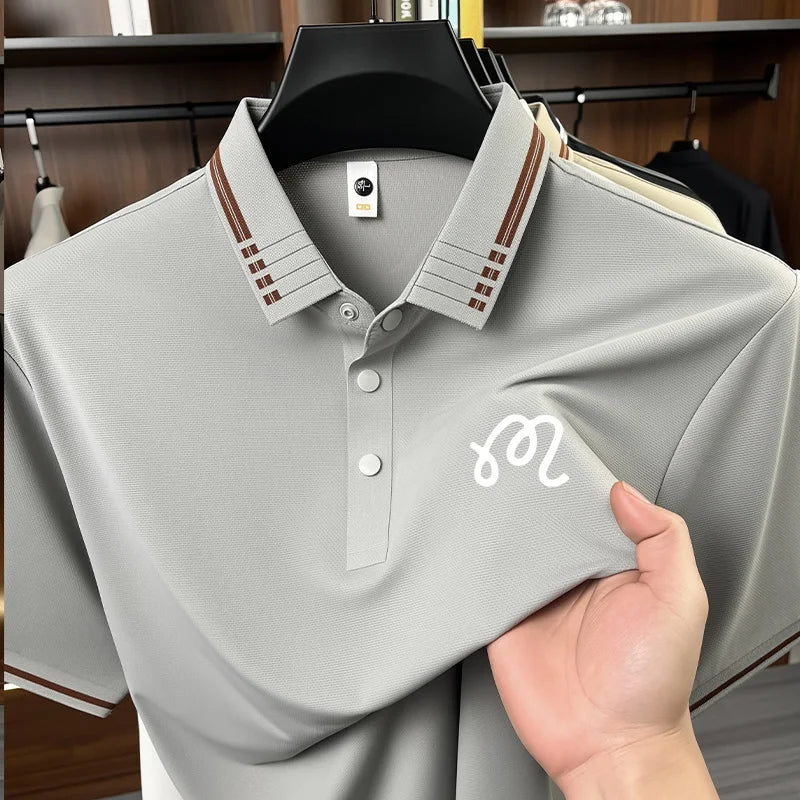 Designer Men's New Seamless Exquisite Print Polo Shirt Cool Short Sleeved Fashion Solid Color T-shirt Business Casual Men's Wear