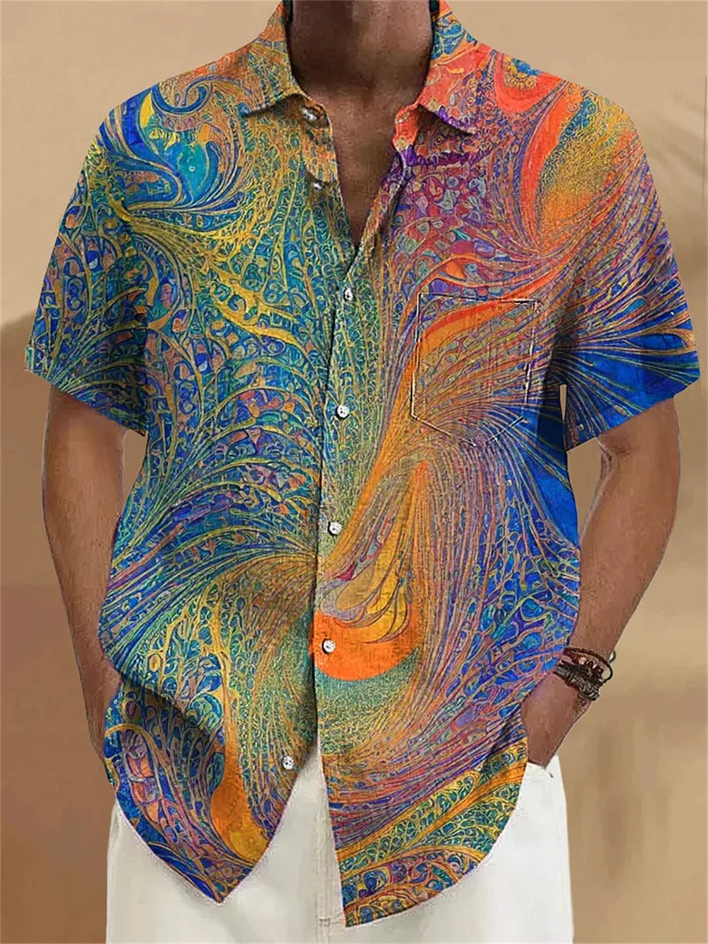 Men's Shirt 3D Printed Gentleman Retro Irregular Plant Printed Casual Long Sleeve Fashion Printed Shirt