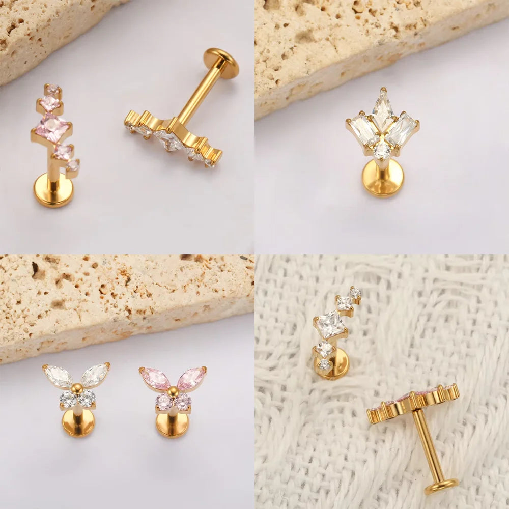 PUTITUP F136 Titanium Alloy Classic Luxury Combination Ear Studs Fashionable Ear Cartilage Lip Studs Body Piercing Jewelry
