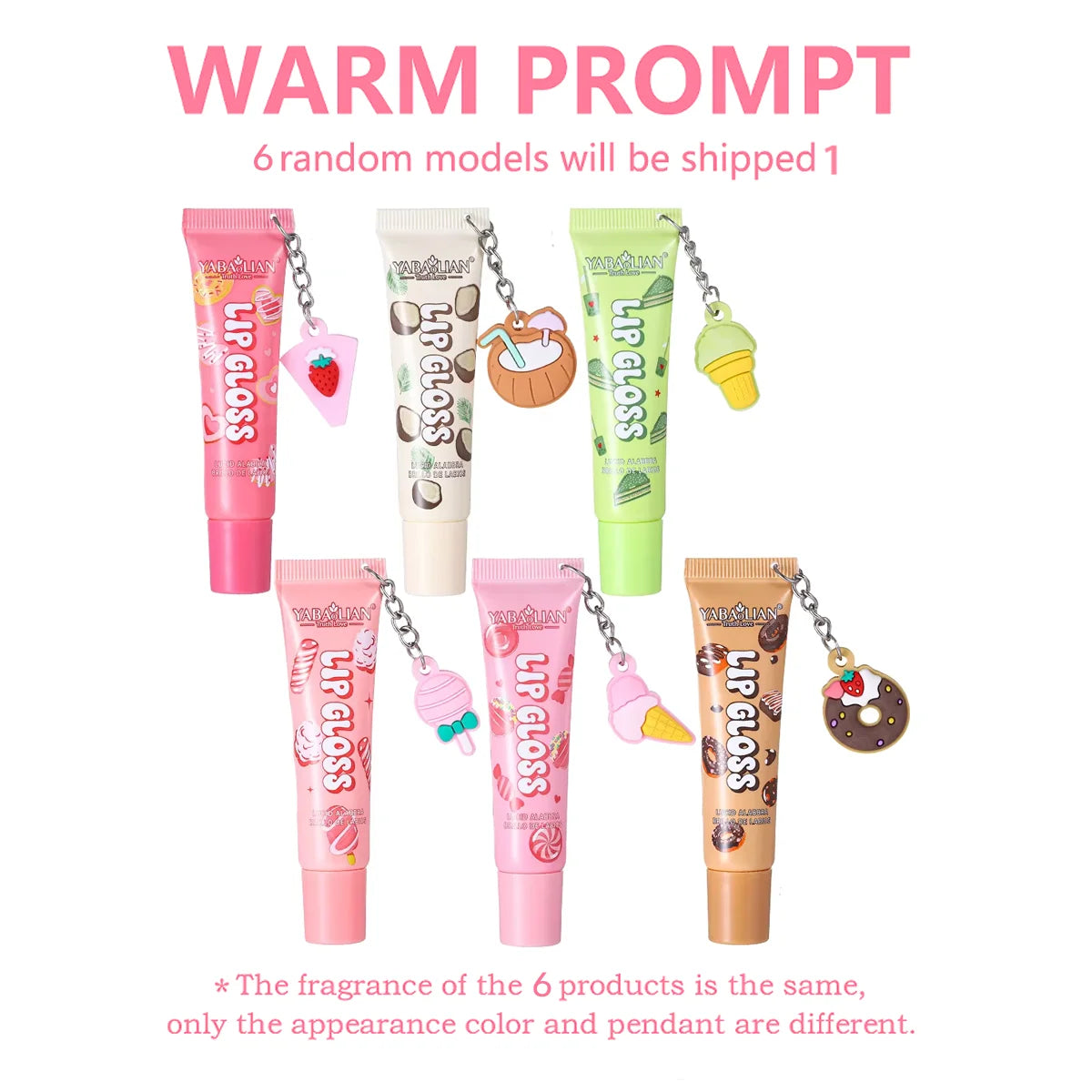 6 Colors Random Hair Moisturizing Fruit Scent Lip Gloss Long-Lasting Waterproof Liquid Lipstick Makeup Valentine's Day gift