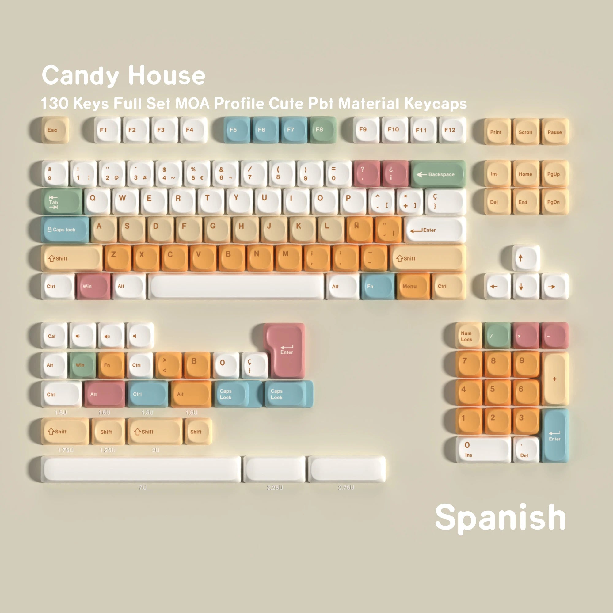 Moa Candy House PBT Keycaps 7U Alice Layout Space Keys Big Set Compatible with ANSI Russian Korean ISO Spanish German French ABN