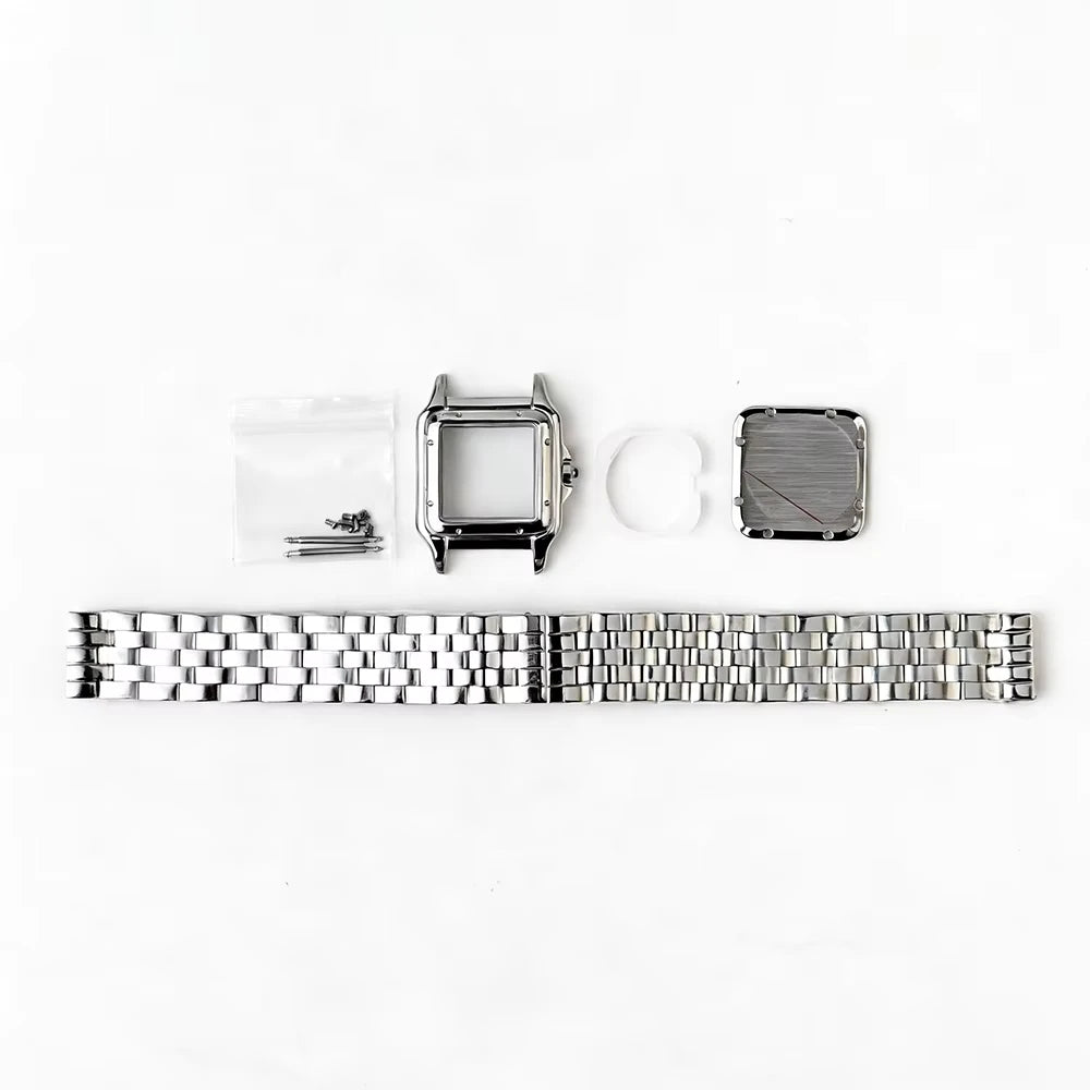 26.5mm Square Diamond Watch Case Fit 19mm Dial Two Blue Sword Shape Hands for Y120 Quartz Panther Cartier Movement Mod Parts