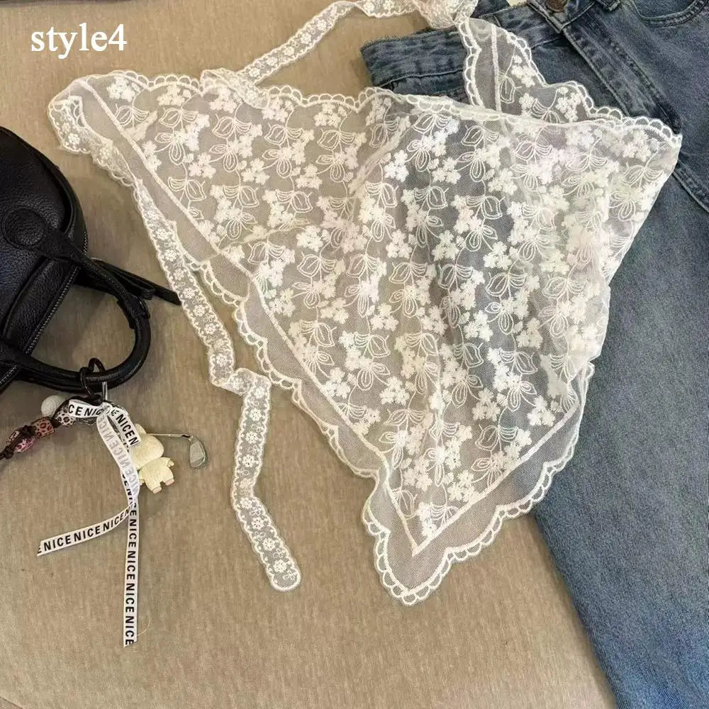 INS Style Triangular Lace Handkerchief Personalized Trendy Layering Of Small Aprons Soft Versatile Korean Headscarf Hair Scarves