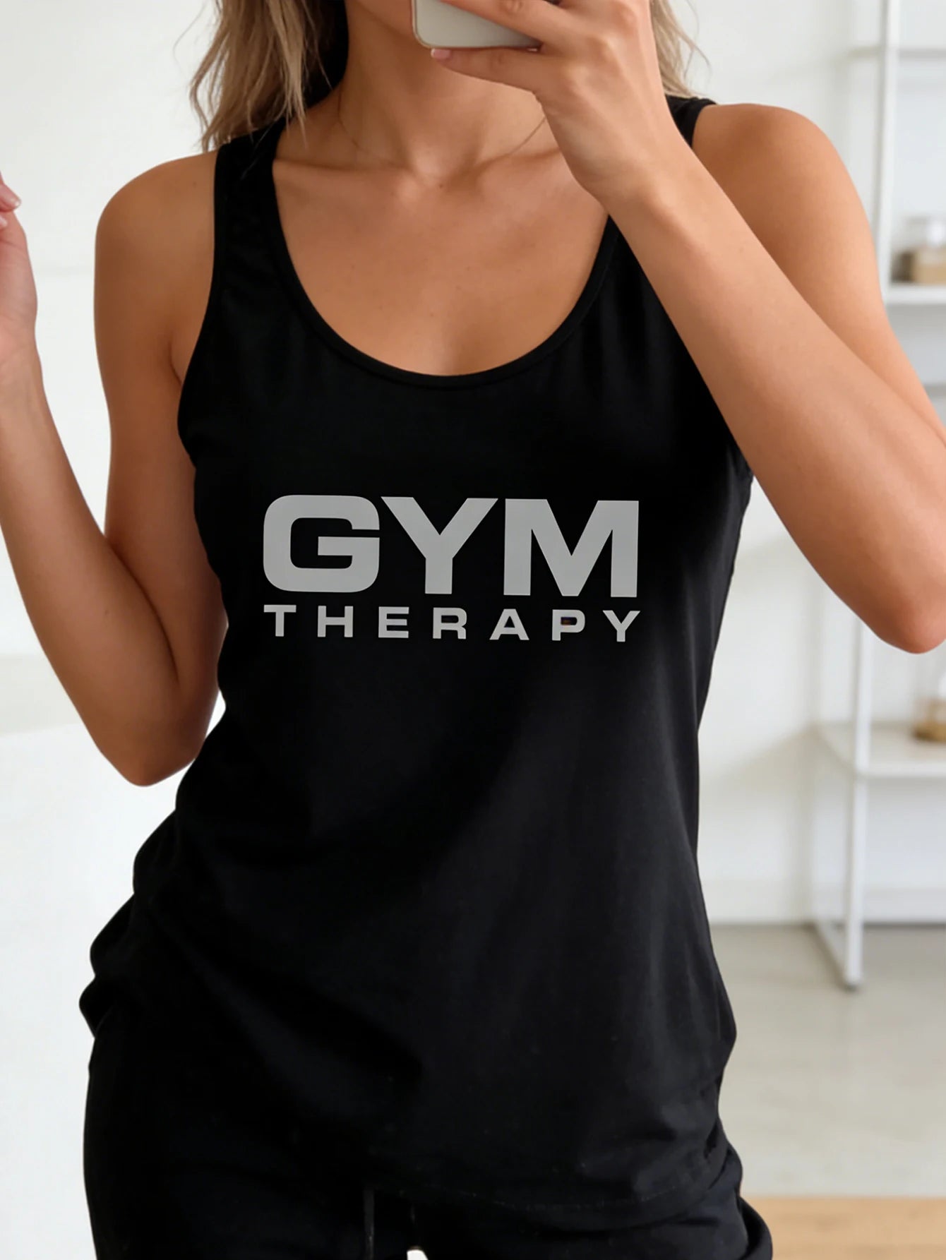 Women's Printed Letter Pattern Casual Vest, Round-Neck with Elasticated Design, Suitable for Sports, Fitness and Yoga, Women's S