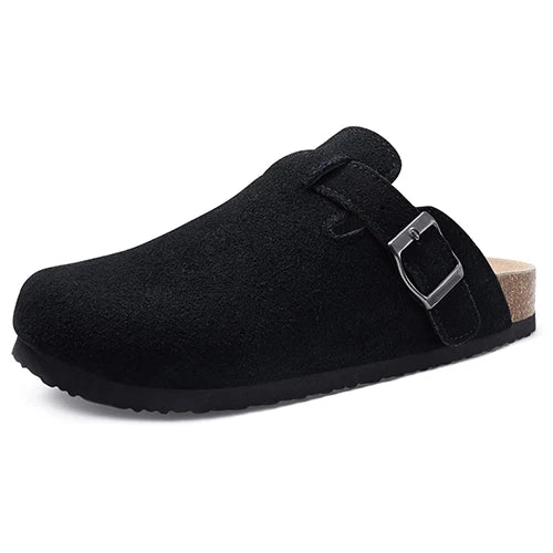 Crestar Women Genuine Suede Clogs Fashion Cow Leather Slippers New Color Soft Cork Footbed Mules Potato Shoes with Arch Support