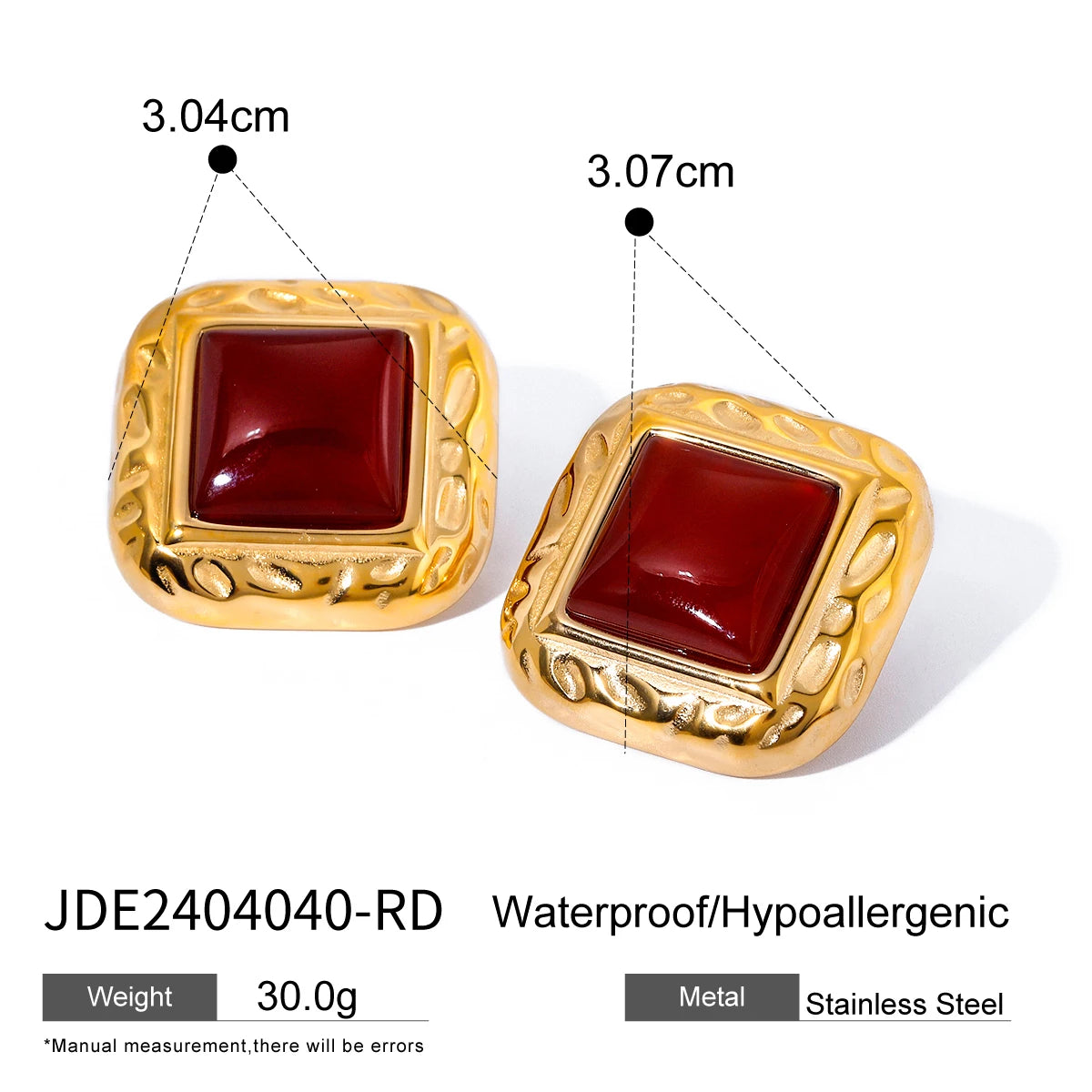 Uworld Vintage 18K Plated Gold Color Red Green Stone Geometry Ear Studs For Women Stainless Steel Earrings Waterproof Jewelry
