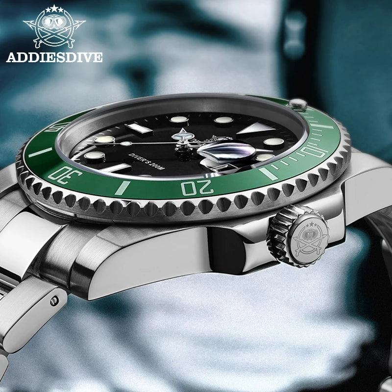 ADDIESDIVE Classic Men's Business and Leisure Quartz Watch 200m Waterproof 316L Stainless Steel Sports Night Light Diving Watch