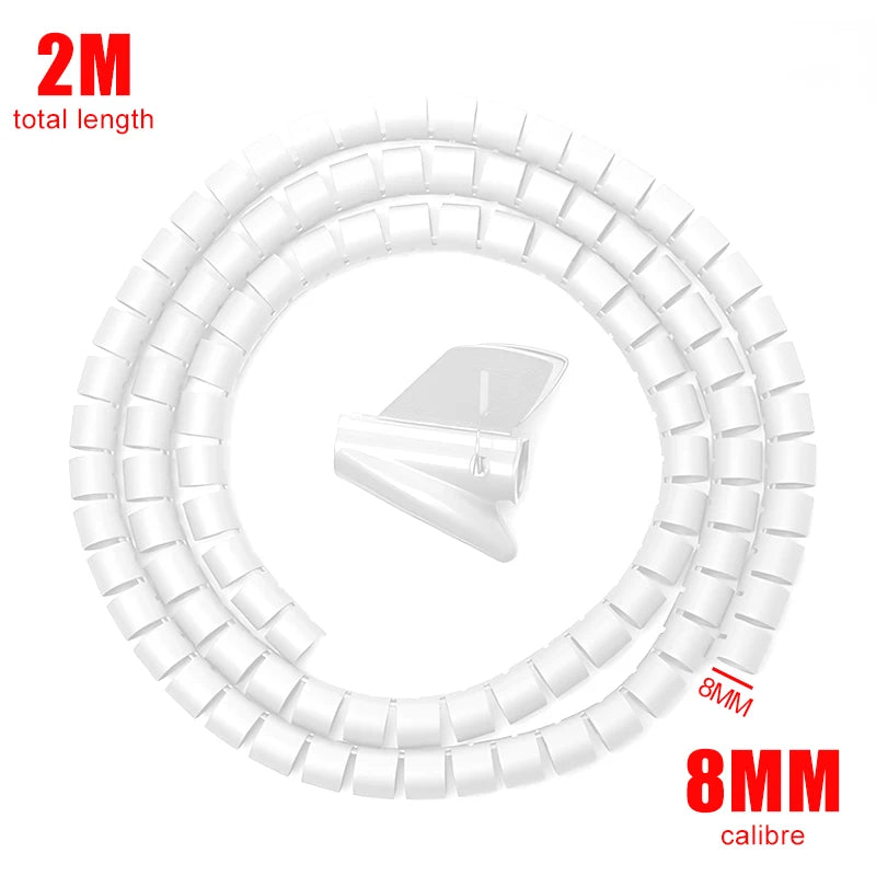 Black Cable Wire Protector Cable Organizer Management Pipe Flexible Wire Wrap Line Coiled Tube Office Cord Sleeve Cover 2M