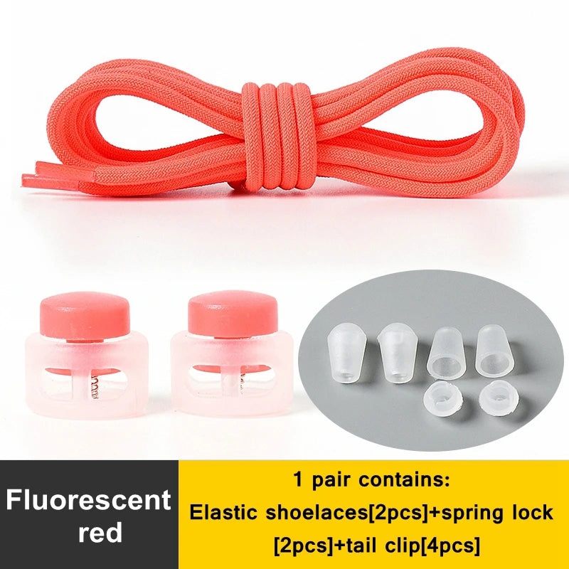 1 Pair Lazy Laces Elastic For Sneakers Snap Lock Shoelaces Without Ties Suitable For Children And Adults Round Shoelace Artifact