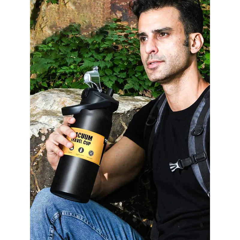 Outdoor Thermos Portable 304 Stainless Steel Thermal Mug, Vacuum Flask Cold & Hot Sports Water Bottle with Straw