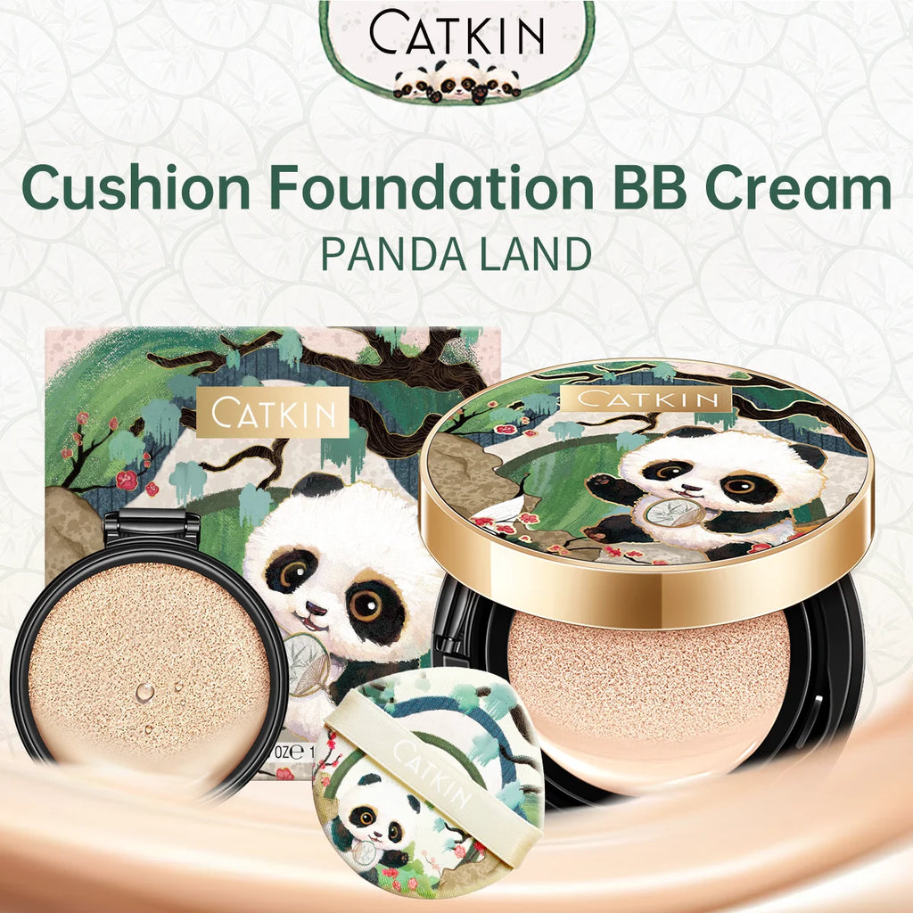 CATKIN Panda Land Full Coverage Cushion Fondation, Breathable Hydrating Nourishing Poreless Face Makeup Save for Sensitive Skin