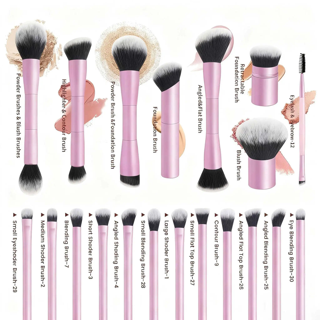 20pcs/set Pro Makeup Brushes Double Ended Foundation Concealers Blush Eye Shadows Brush for Liquid Cream Powder Blending