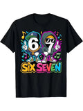 Summer Fashion Boys Cotton T-Shirt  Brush SIX SEVEN 67 Digital Puzzle Print Kids Casual Top Children's Short Sleeved Tee Shirt
