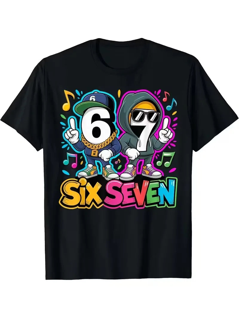 Summer Fashion Boys Cotton T-Shirt  Brush SIX SEVEN 67 Digital Puzzle Print Kids Casual Top Children's Short Sleeved Tee Shirt
