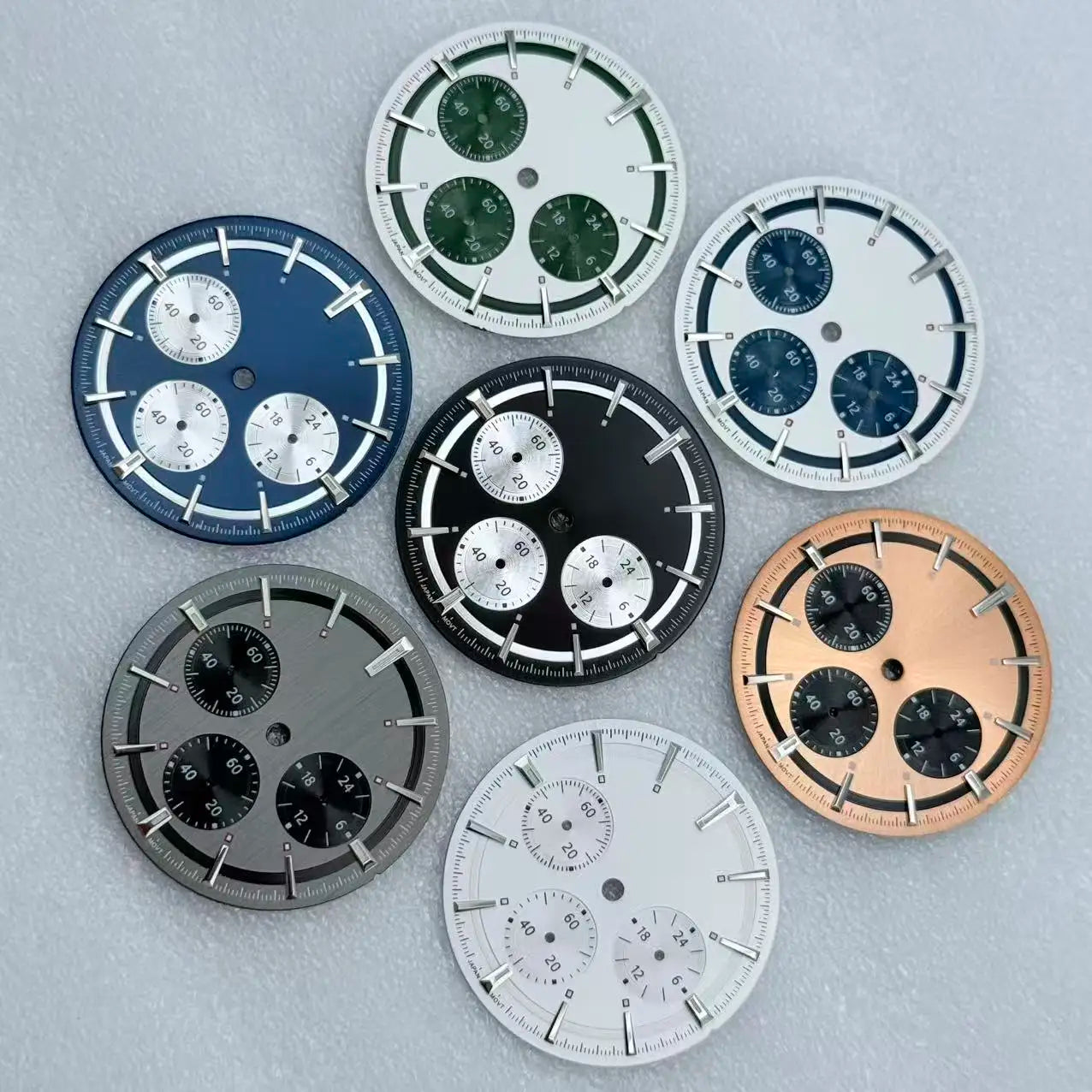 29.5mm/32.5mm No logo Sunburst Watch Dial For Seiko VK63 Longines Conquest Chronograph Quartz Movement Green Lume Mod Parts Case