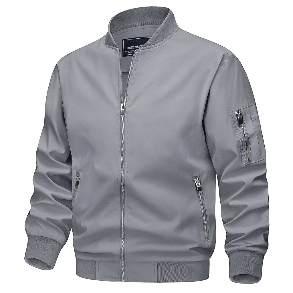 TACVASEN Spring Fall Thin Bomber Jackets Mens Jacket Lightweight Casual Windbreaker Zip Pockets Coats Biker Outwear Outdoor Male