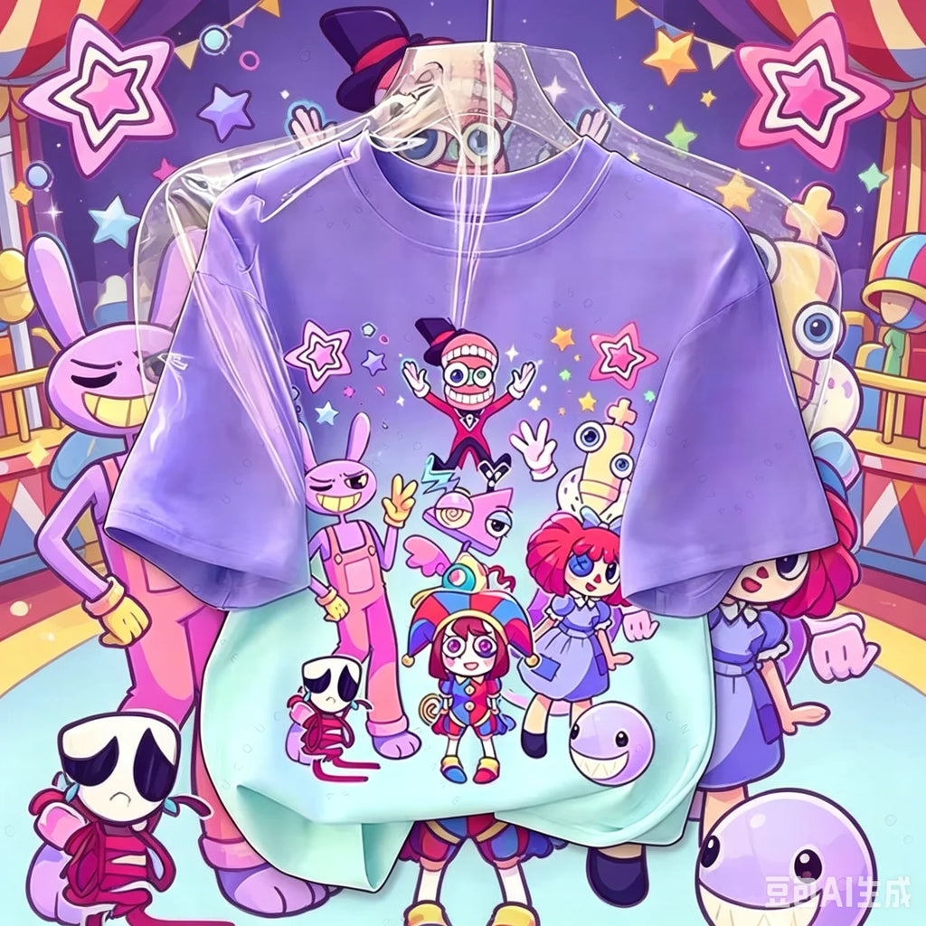 2026 Anime Short-Sleeve T-Shirt Magical Digital Circus T-Shirt Summer Fashion Unisex Crew Neck Top Lightweight and Breathable