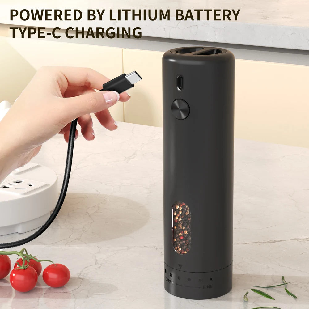 External Adjustable Electric Pepper Grinder Large Capacity Salt and Pepper Mill Rechargeable Electric Spice Grinder Kitchen Tool
