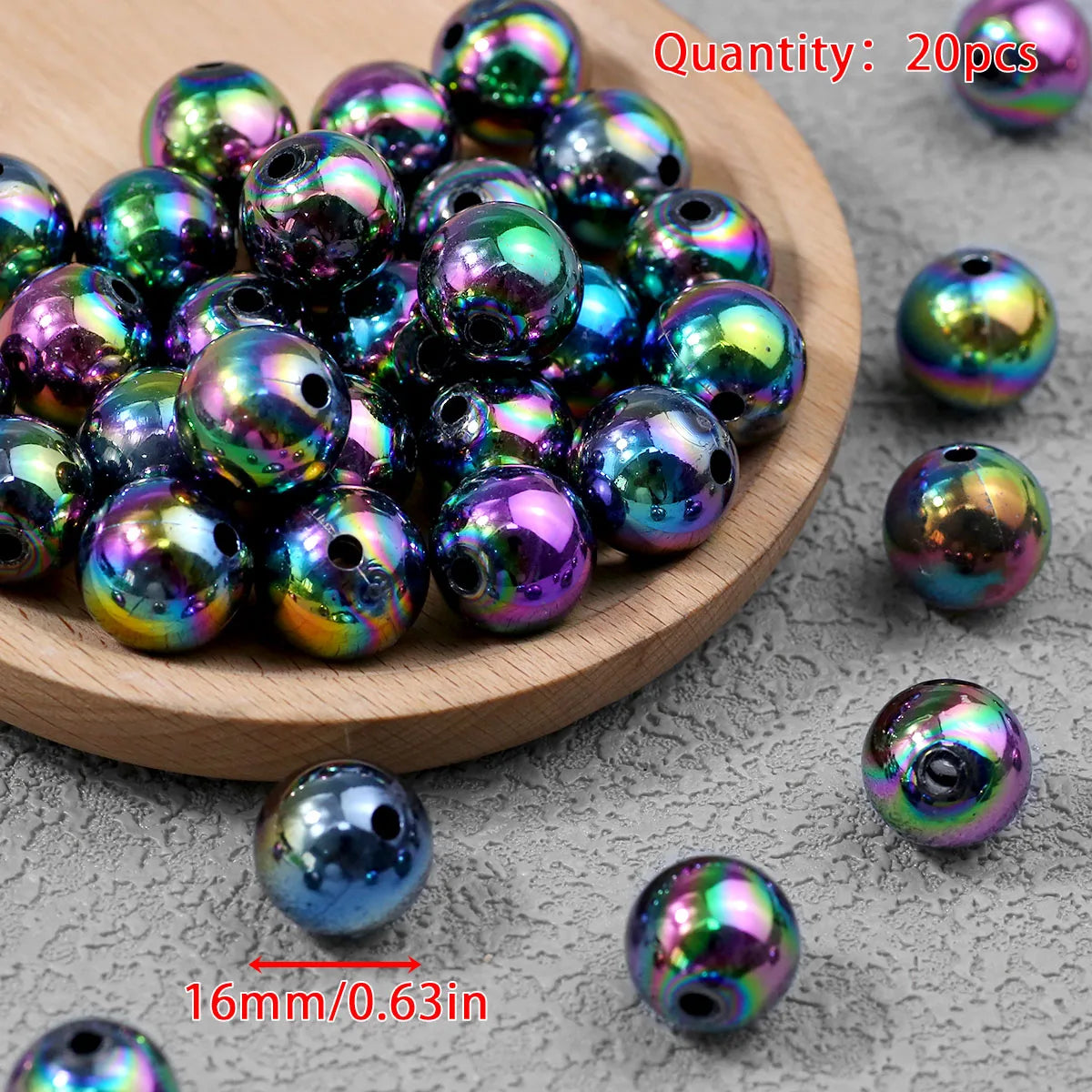 Pen Beaded Acrylic Round Loose Beads AB Color 16mm 20Pcs for Jewelry Making Handmade Craft Supplies Bracelet Necklace Earring