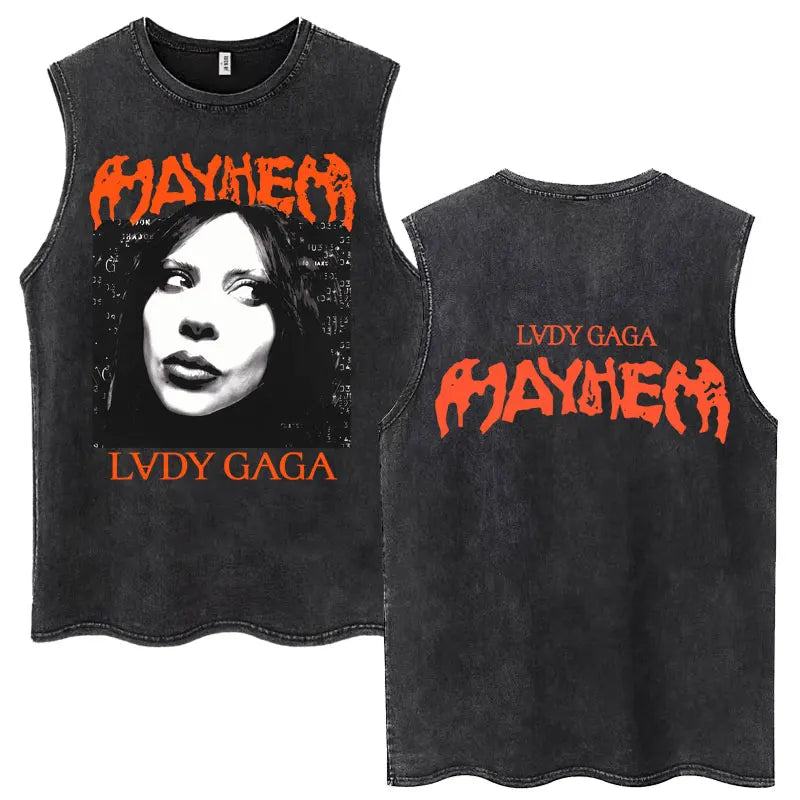Lady Gaga The Mayhem Ball Tour 2025 Washed Tank Tops Fashion Men Women Vintage Y2K Sleeveless T Shirt 100% Cotton Oversized Tees
