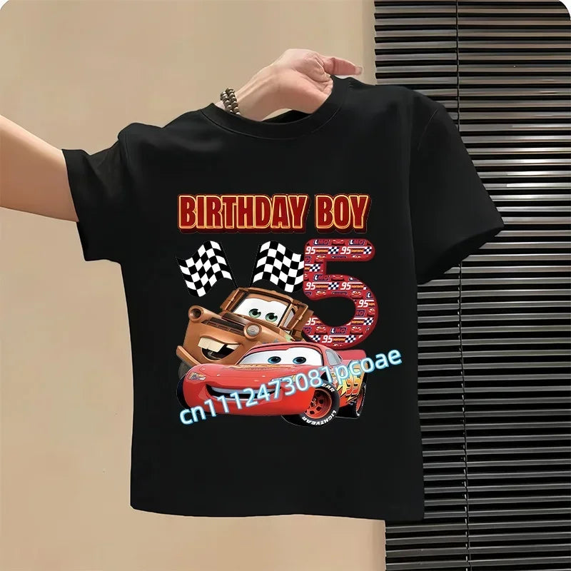 Lightning McQueen Number T-Shirt Simple Basic Toddler Short Sleeve Anime Trend Anime Cartoon Summer Tops Birthday Clothes Gift