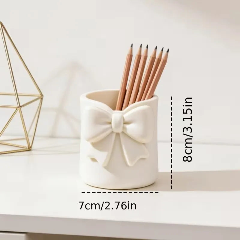 1pcs Bowknot Desktop Makeup Organizer – 3D Pen Holder, Storage for Brushes, Lip Gloss & Eyebrow Tools