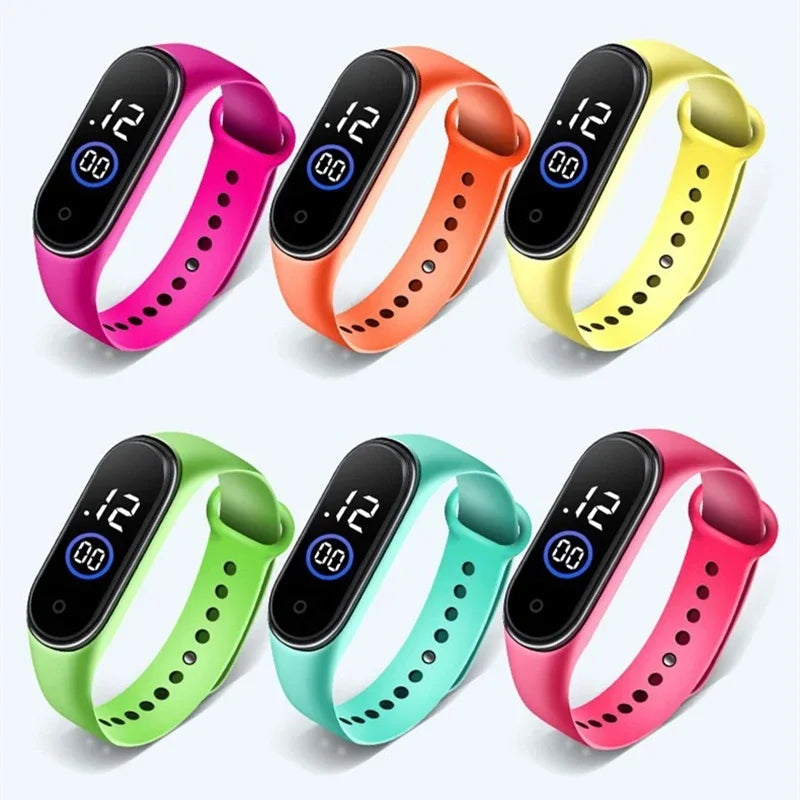 Waterproof Kids Sports Watch Children Smart Touch Screen LED Digital Watch Two Tone Silicone Strap Men Women Watch Student Clock