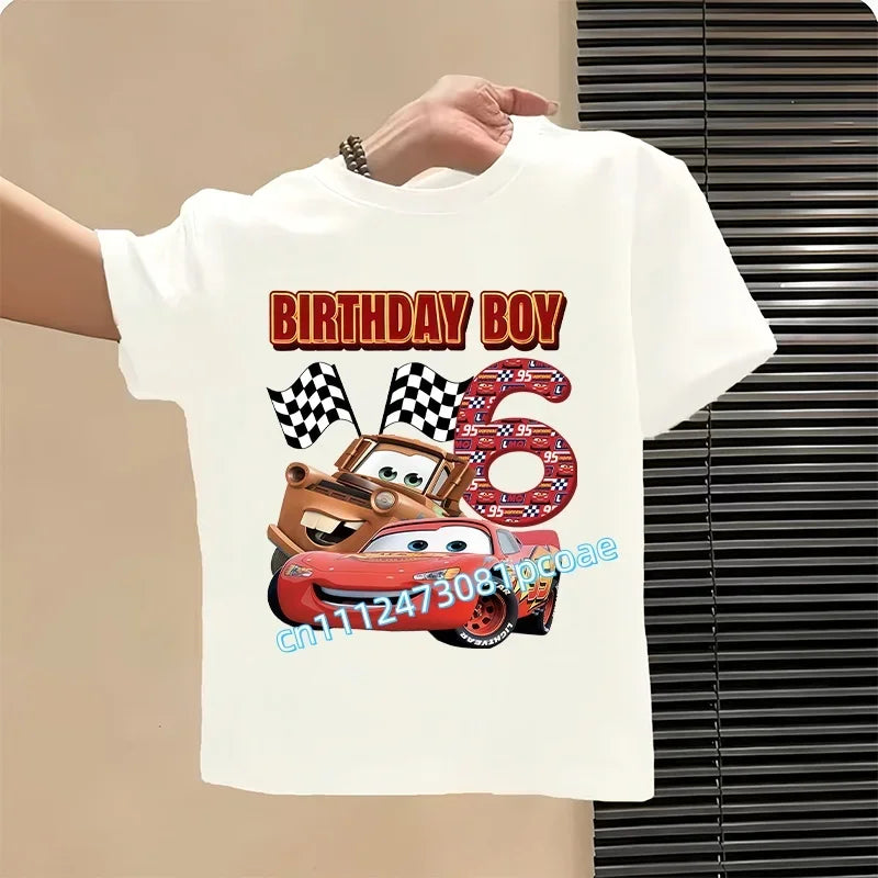 Lightning McQueen Number T-Shirt Simple Basic Toddler Short Sleeve Anime Trend Anime Cartoon Summer Tops Birthday Clothes Gift