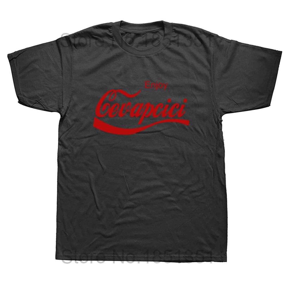 Enjoy Cevapcici Red T Shirt Print for Men Cotton New Cool Tee Cola Parody Retro Vintage Balkan Croatia Serbia Macedonia Cevape