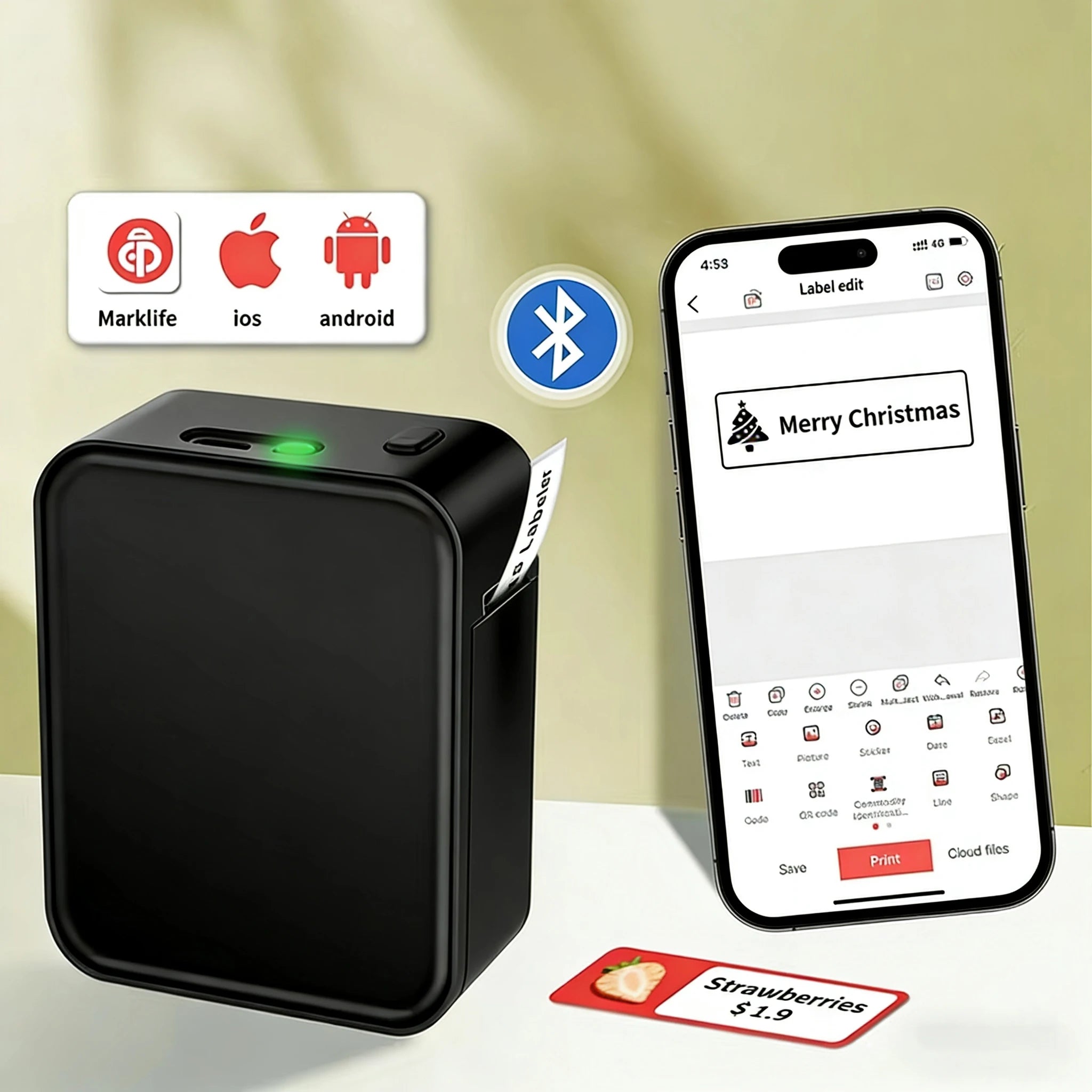 Marklife P15 Mini Pocket Thermal Label Printer Wireless Bluetooth Adhesive Label Maker Similar as D11 D110 D101 Portable Printer