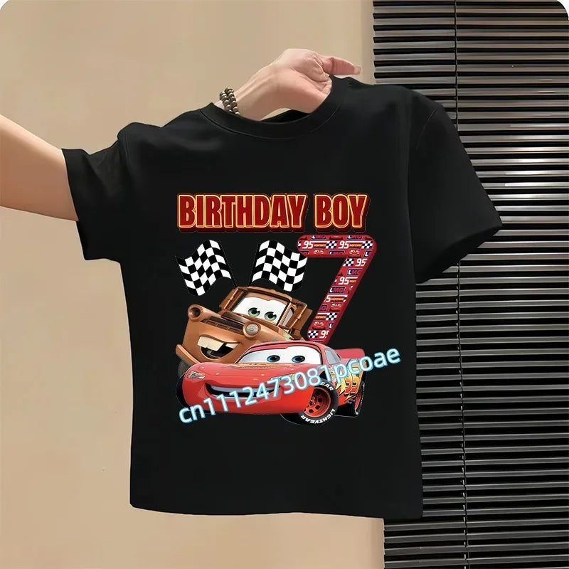 Lightning McQueen Number T-Shirt Simple Basic Toddler Short Sleeve Anime Trend Anime Cartoon Summer Tops Birthday Clothes Gift