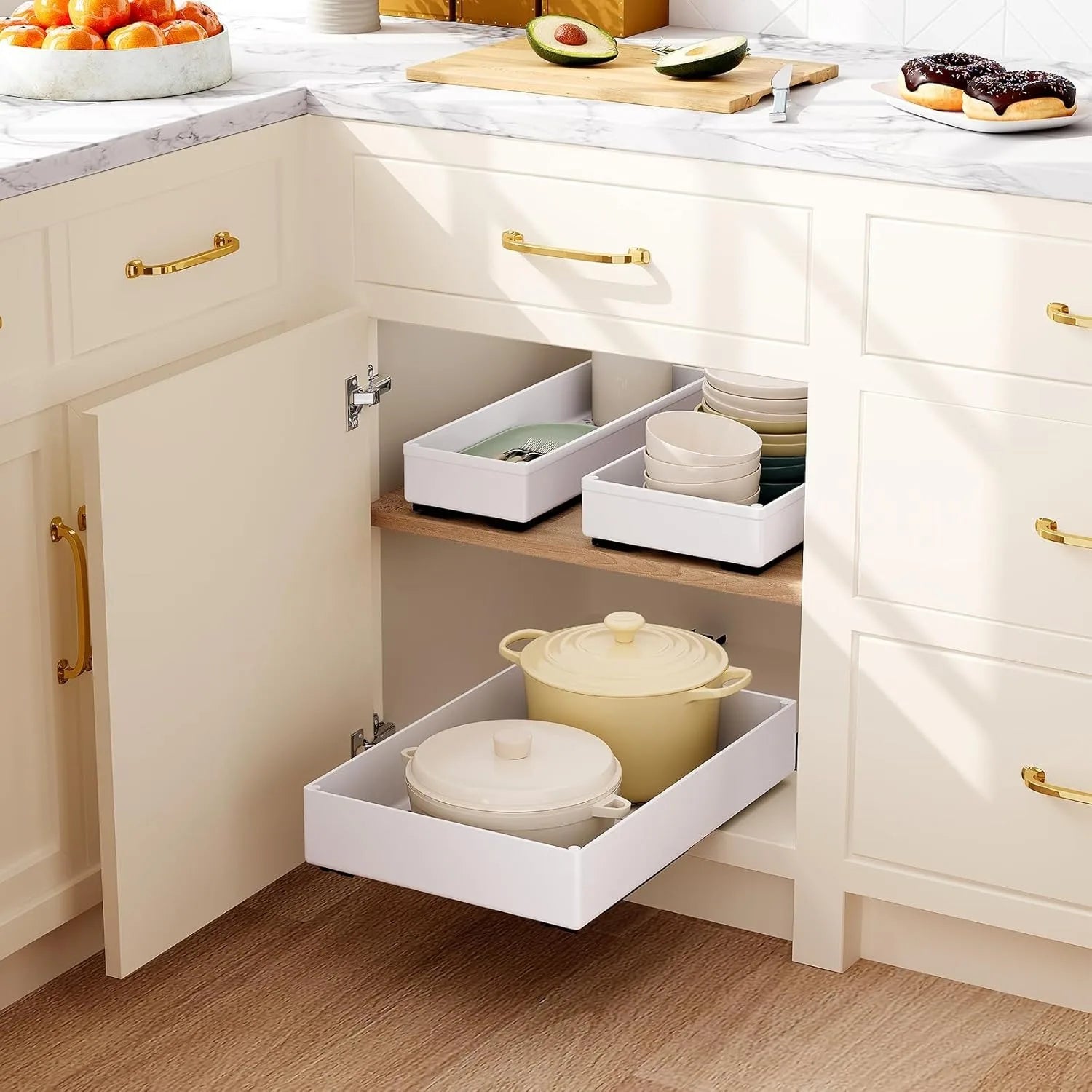 1-2pcs Kitchen Organizer Pull Out Cabinet Storage Rack Drawer Type Storage Tray with Slide Rails Cabinets Organizer for Pantry