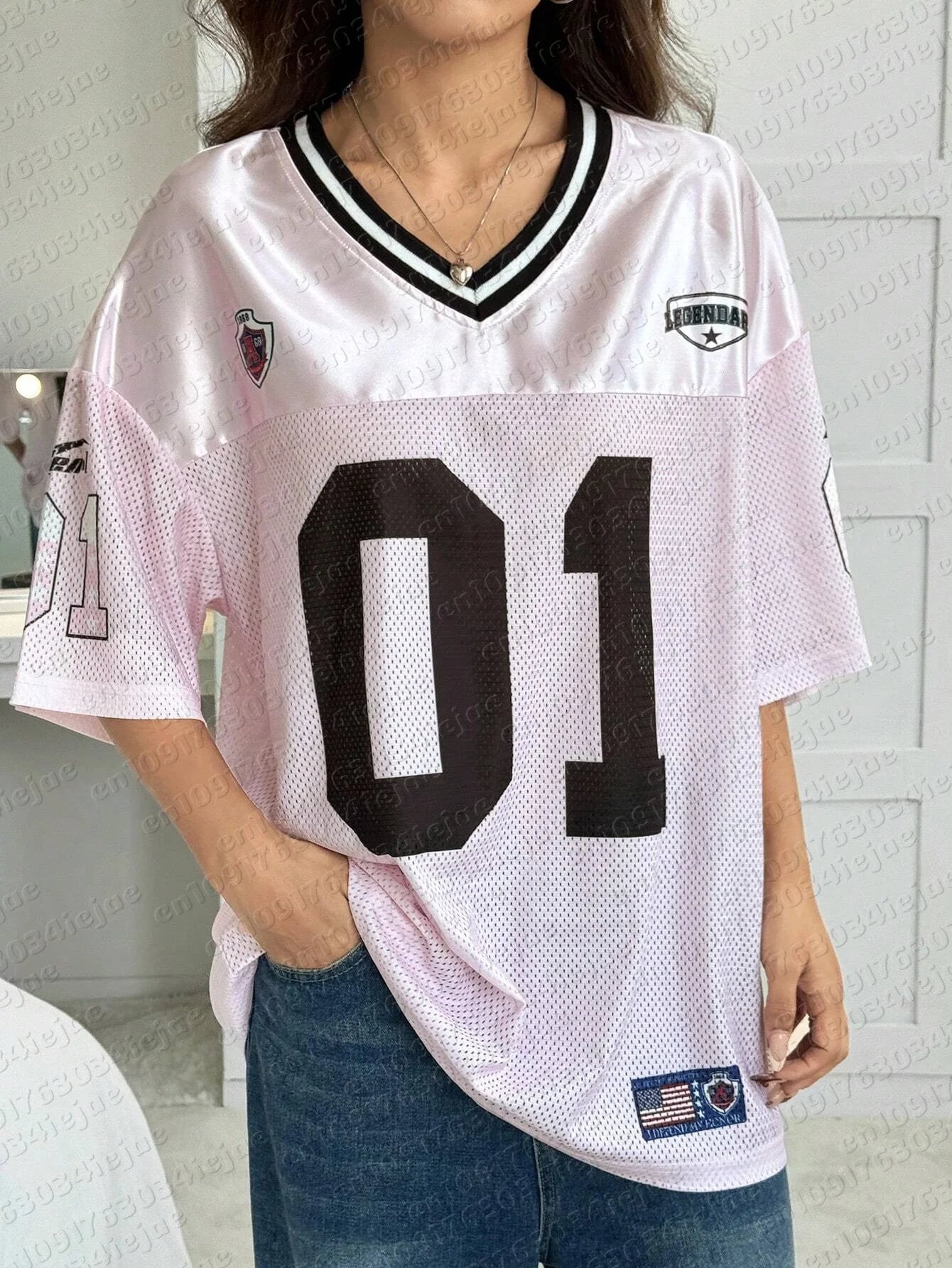American Sports Fashion V-Neck T-Shirt Street Y2K Hip-Hop Jersey Women's Loose Breathable Quick Drying Casual Versatile Top