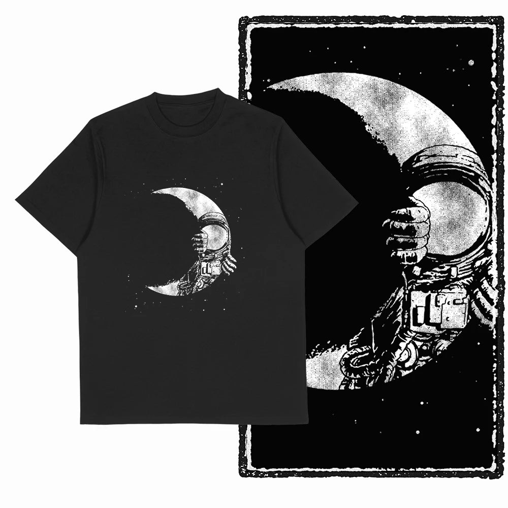 Coolmind SA 100% Cotton astronaut Graphic T shirt fo men Cool Moon print Big Size men tshirt BLACK men's novelty tee shirt