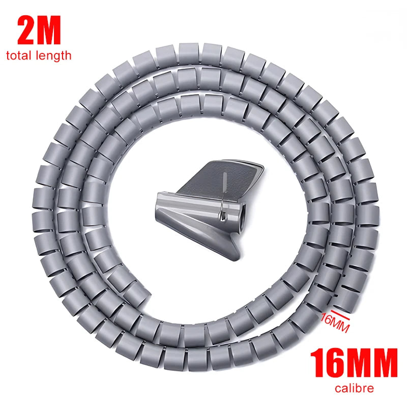 Black Cable Wire Protector Cable Organizer Management Pipe Flexible Wire Wrap Line Coiled Tube Office Cord Sleeve Cover 2M