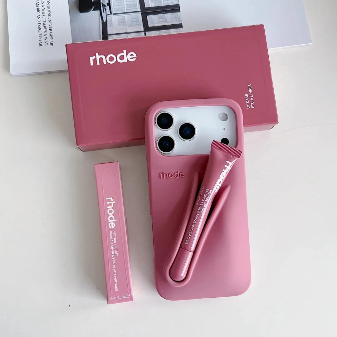 RHODE Lip Gloss Phone Case Silicone Protective Cases Makeup Lipstick Holder Set for IPhone 14 15 16 17 Pro Max Air 13 12 11 Plus