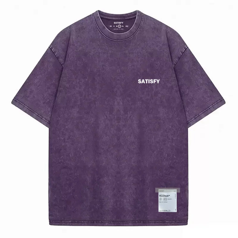 Trendy SATISFY Running MothTech Muscle Round Neck Distressed Pure Cotton Printed Short Sleeve T-Shirt Casual Loose Fit Youth