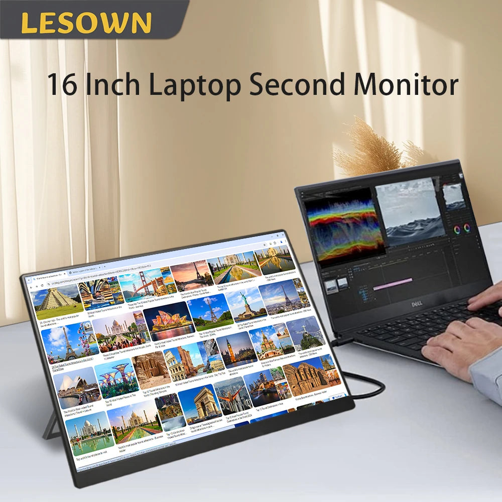 LESOWN 11.6 14 16 inch 4K Portable Monitor 2.5K 120Hz Wide Screen USB-C Display with Holder for Laptop Phone Xbox PS4 PS5 Switch